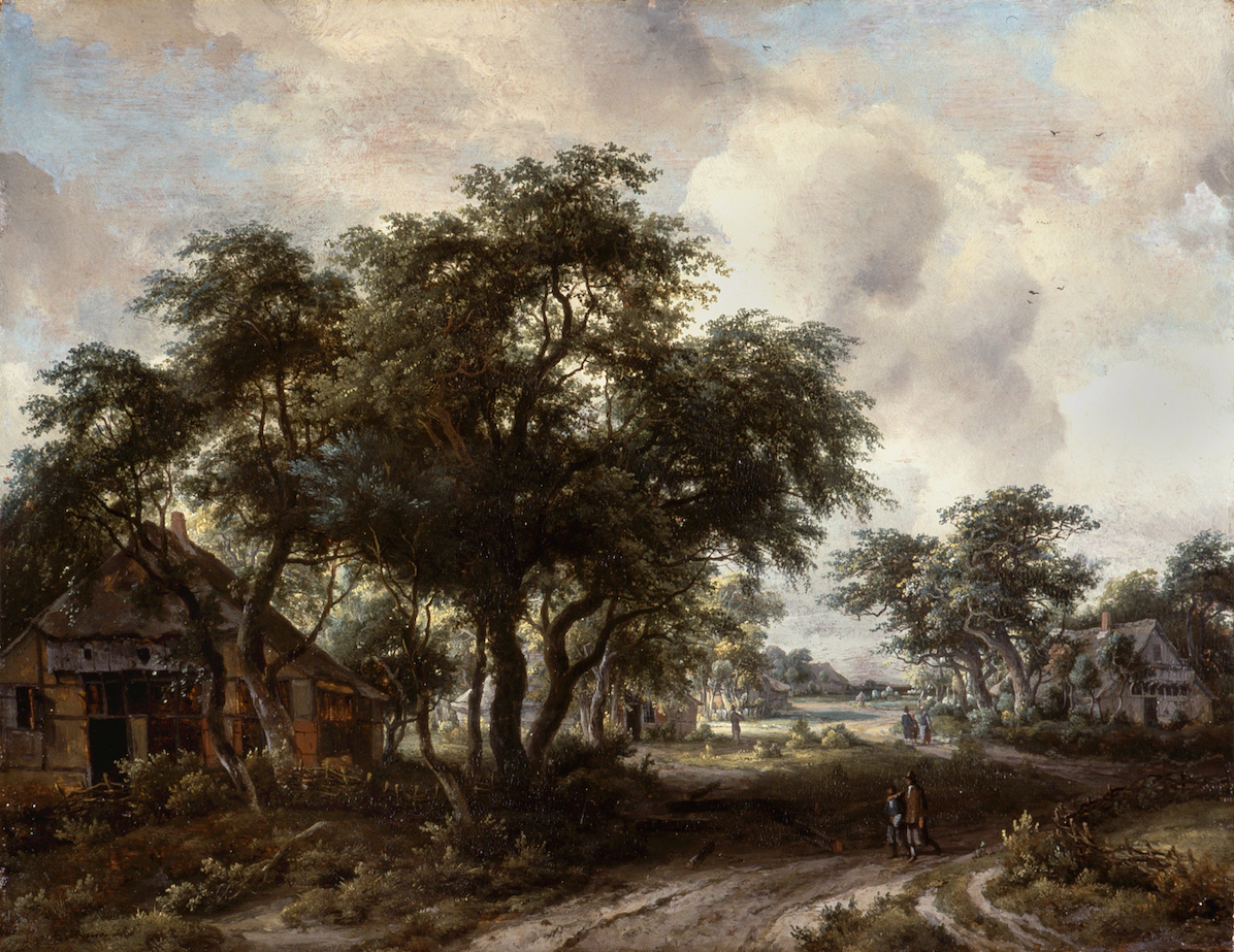 <b>Meindert Hobbema, Landschaft mit Gehöften und Staffage, um 1665–68</b>